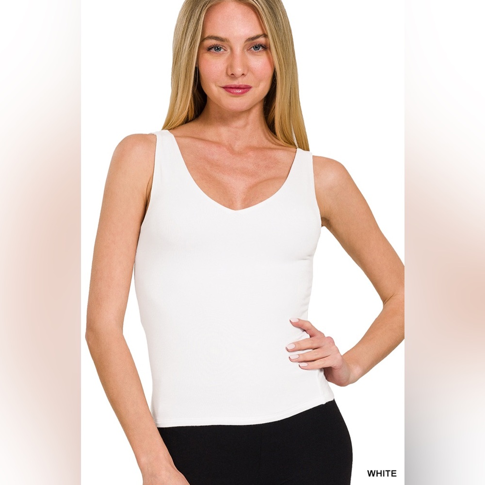 White V-Neck Tank Top